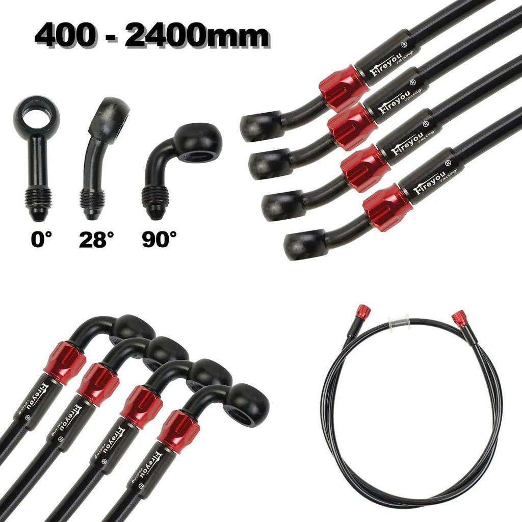 CNC Universal M10 Motorcycle Brake Oil Hose, AN3 High-Pressure Steel Braided with Multi-Angle Removable Banjo