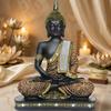 Meditating Buddha Statue 25cm Polyresin Orange Black Home Decor Gift