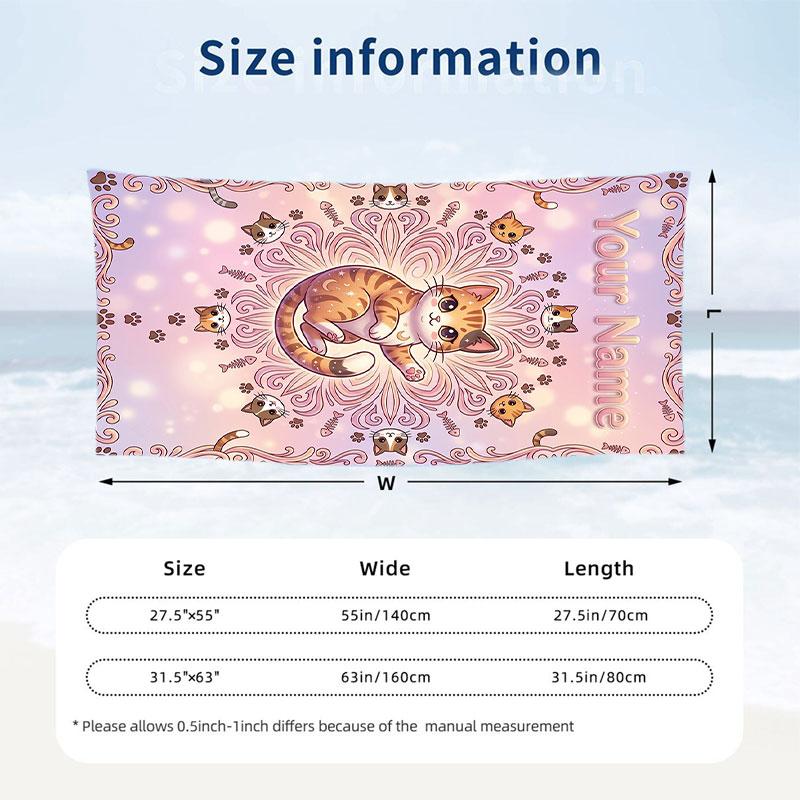 Cat Theme Beach Towel Personalized Custom Name & Text Soft Quick Dry Beach Towel for Swimming Travel