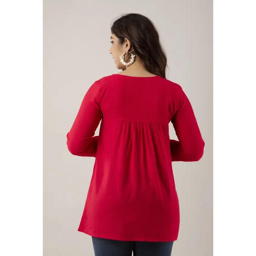 Indian Embroidered Rayon Straight Kurta Top Women Party Wear Top Tunic Kurti VF-20213