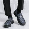 Large size 46 thick sole heightening big head leather shoes men's patent leather glossy casual thick heel loafers hairstylist trendy shoes