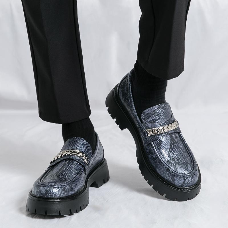 Large size 46 thick sole heightening big head leather shoes men's patent leather glossy casual thick heel loafers hairstylist trendy shoes