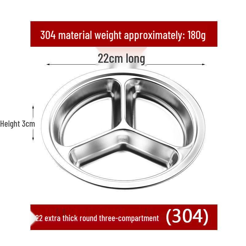 Zhi Shi 304 Stainless Steel Divided Meal Tray 22cm