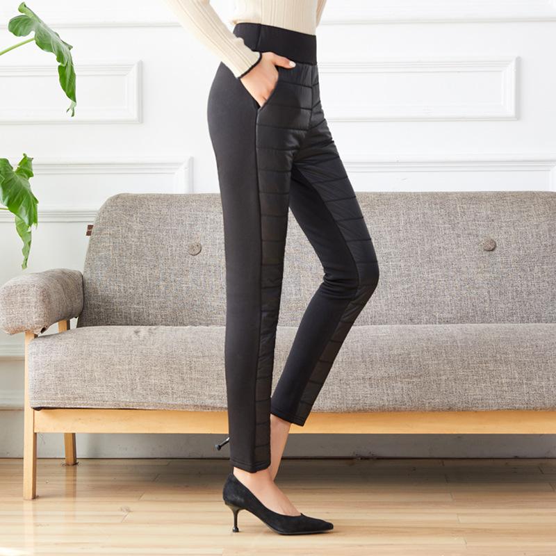 Women's Winter Thickened Thermal Casual Pants Solid Color Low-Rise Slimming Stretch Trousers
