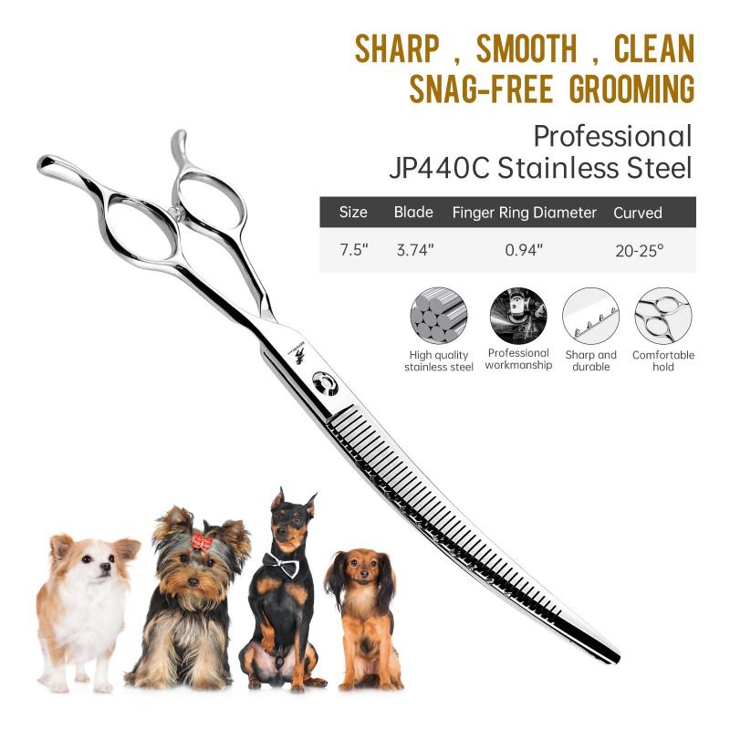 7.5 Inch Curved Pet Grooming Thinning Shears With Natural Teeth Professional Dog Cat Hair Trimming Layering
