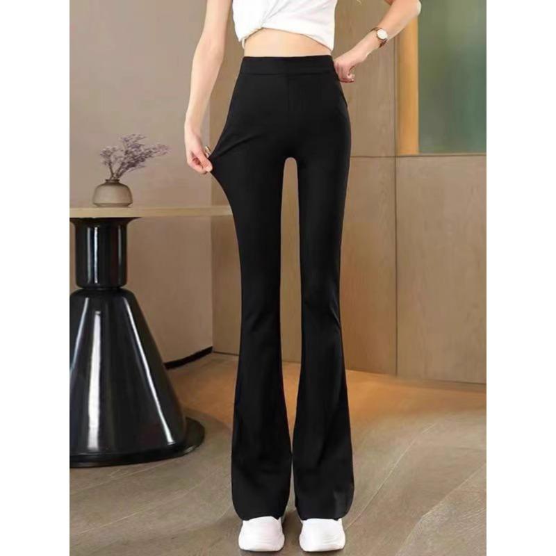 

2024 Женские брюки клеш с высокой посадкой, черные: Похудение, Эластичность, Повседневная одежда для весны и осени 3XL чёрный