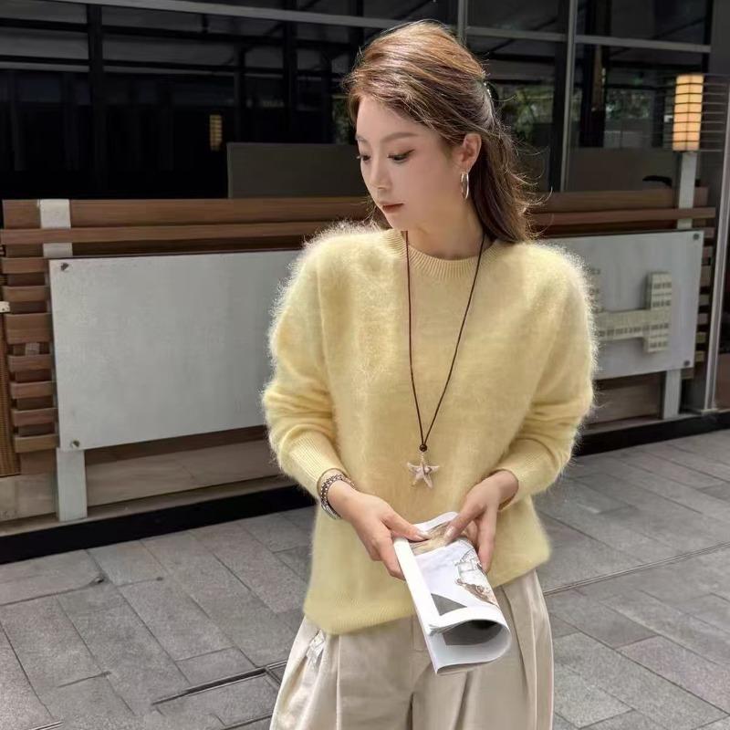 VEZFAA Maglioni a girocollo a maniche lunghe con stampa tinta unita, casual, autunno inverno, da donna
