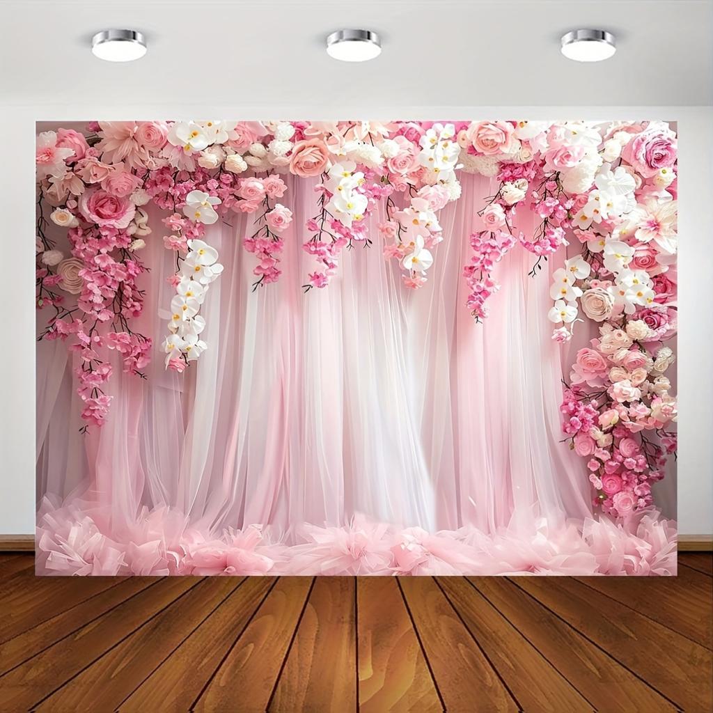 Een roze bloemenachtergronddoek, fotografieachtergrond, bruilofts- en bruidsfeestdecoratie