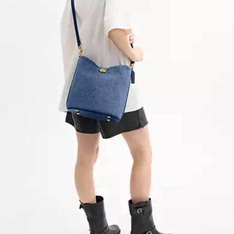 Coach Wierzba 27 Miękkie Logo Jeansowa Torba Bucket Bag Damskie Torby Ciemnoniebieski CAT44-B4RHO