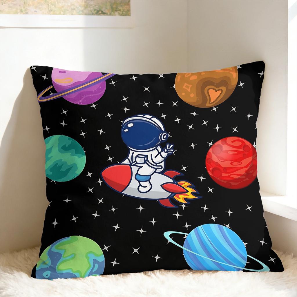 Astronaut & Rocket & Planets Pillow Cover Novelty Pillow Case For Living Room Sofa Comfy Pillowcases Birthday Present