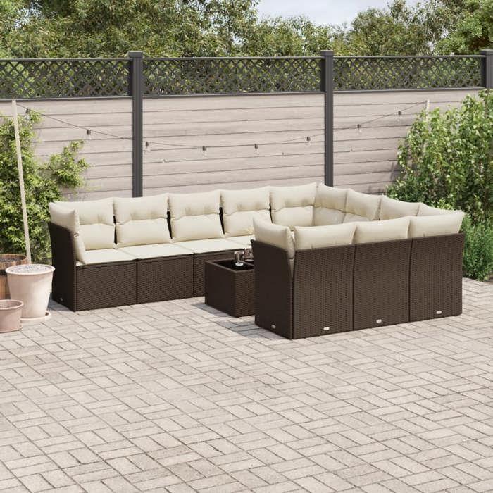 VidaXL Garden Lounge Set with Cushions 11 Pcs, Patio Sofas, Patio Furniture Set, Outdoor Furniture, Brown 3250072