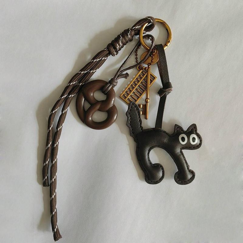 Yogodlns Lovely Bread Handmade Rope Backpack Bag Accessories Cute PU Leather Cat Shape Handbag Pendant