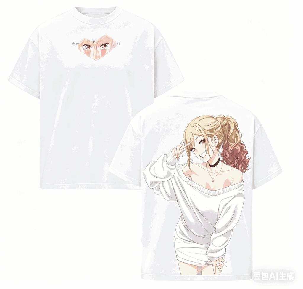 Stylish Black Anime Girl Double-Sided Print Casual Cotton Short-Sleeve Comfort Fahion T-Shirt