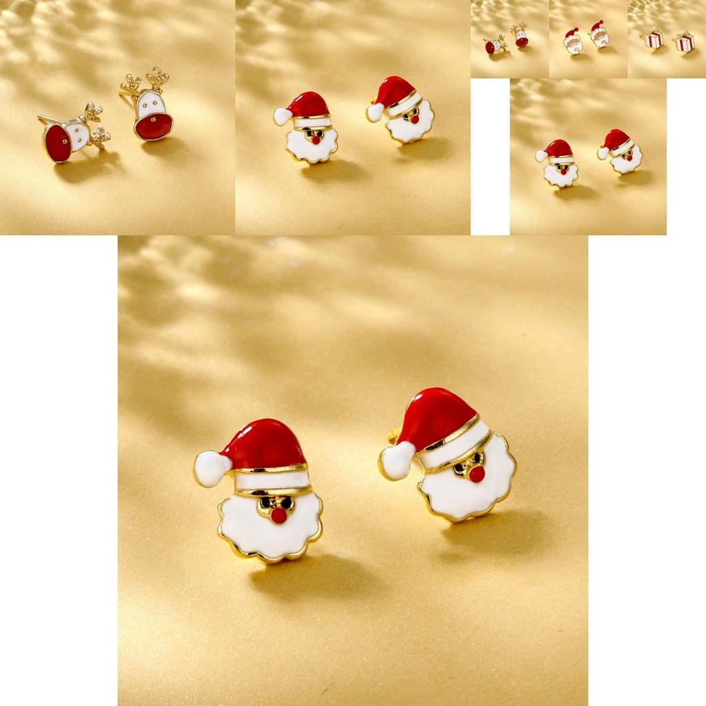 Alloy Cartoon Christmas Earrings Adorable Santa And Reindeer For Women