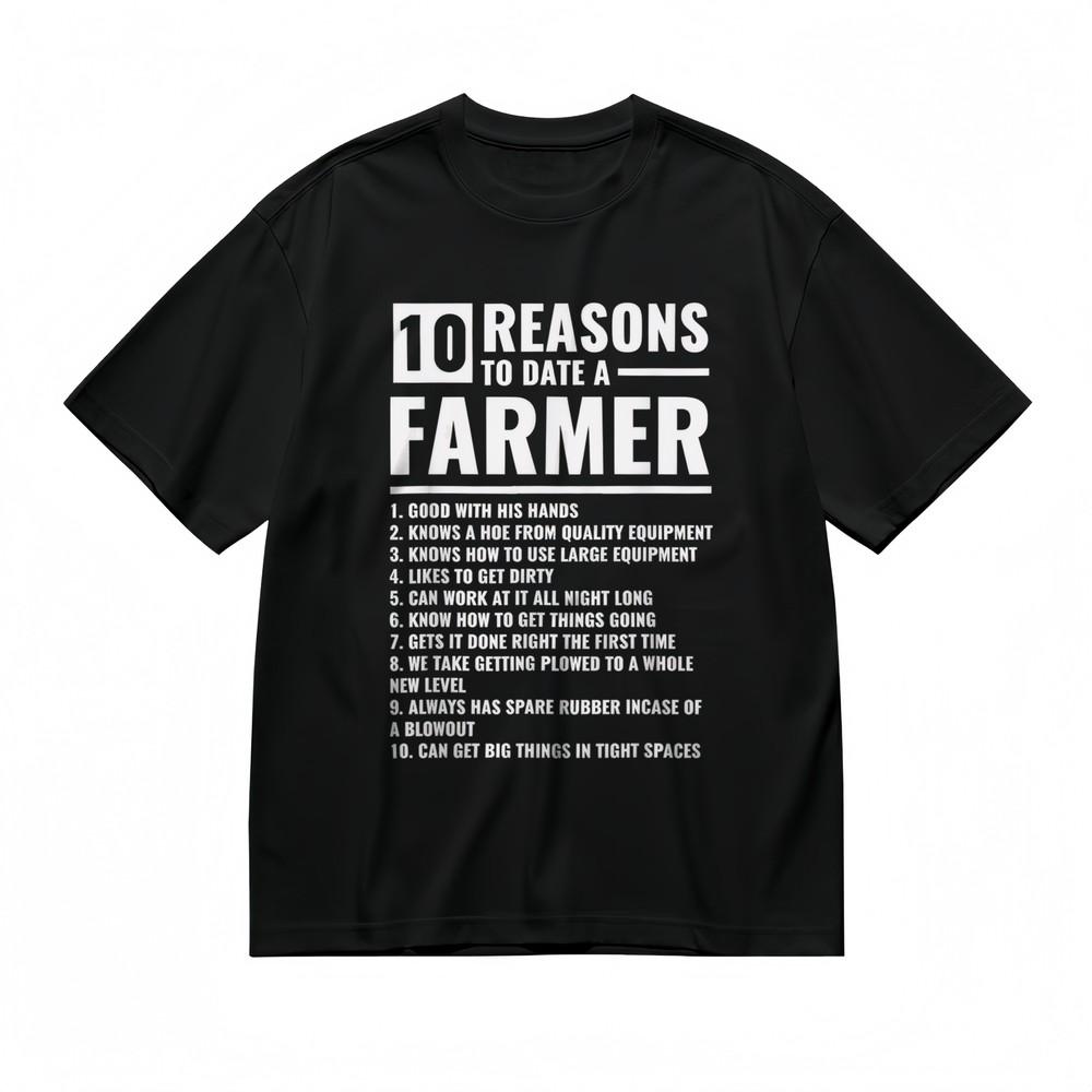 Men s T-shirt With 10 Reasons To Date A Farmer Graphic Unisex Black Cotton Tops M