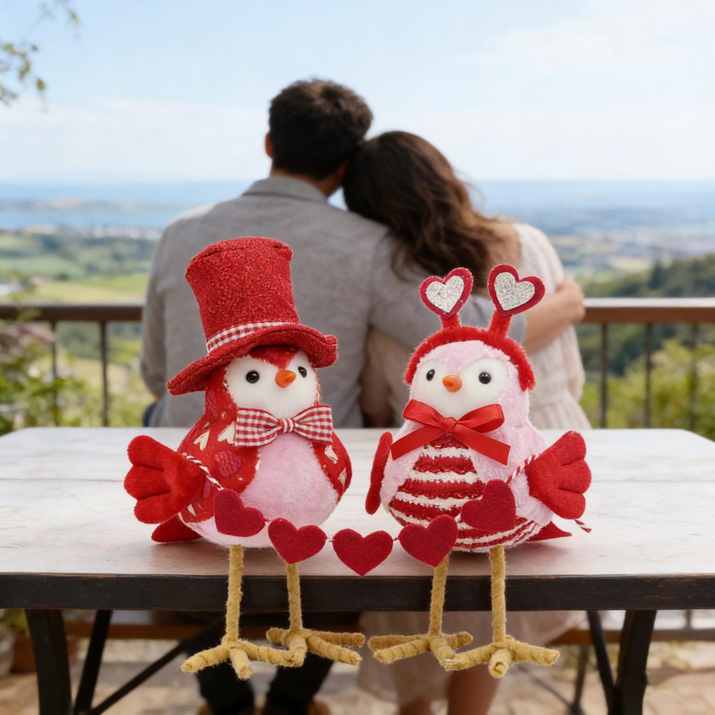 Bird Figurine Valentine's Day Bird Figurines Romantic Standing Plush Love Birds Ornament Bookshelf Bird Accent Piece Bird Gift