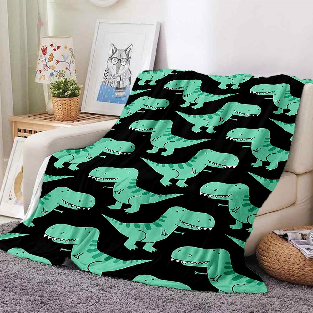 1pc Dino Pattern Print Blanket - Lightweight Flannel Throw Blanket For Sofa, Bed, Living Room, Office, Outdoor Travel, Camping, Soft All-Season086