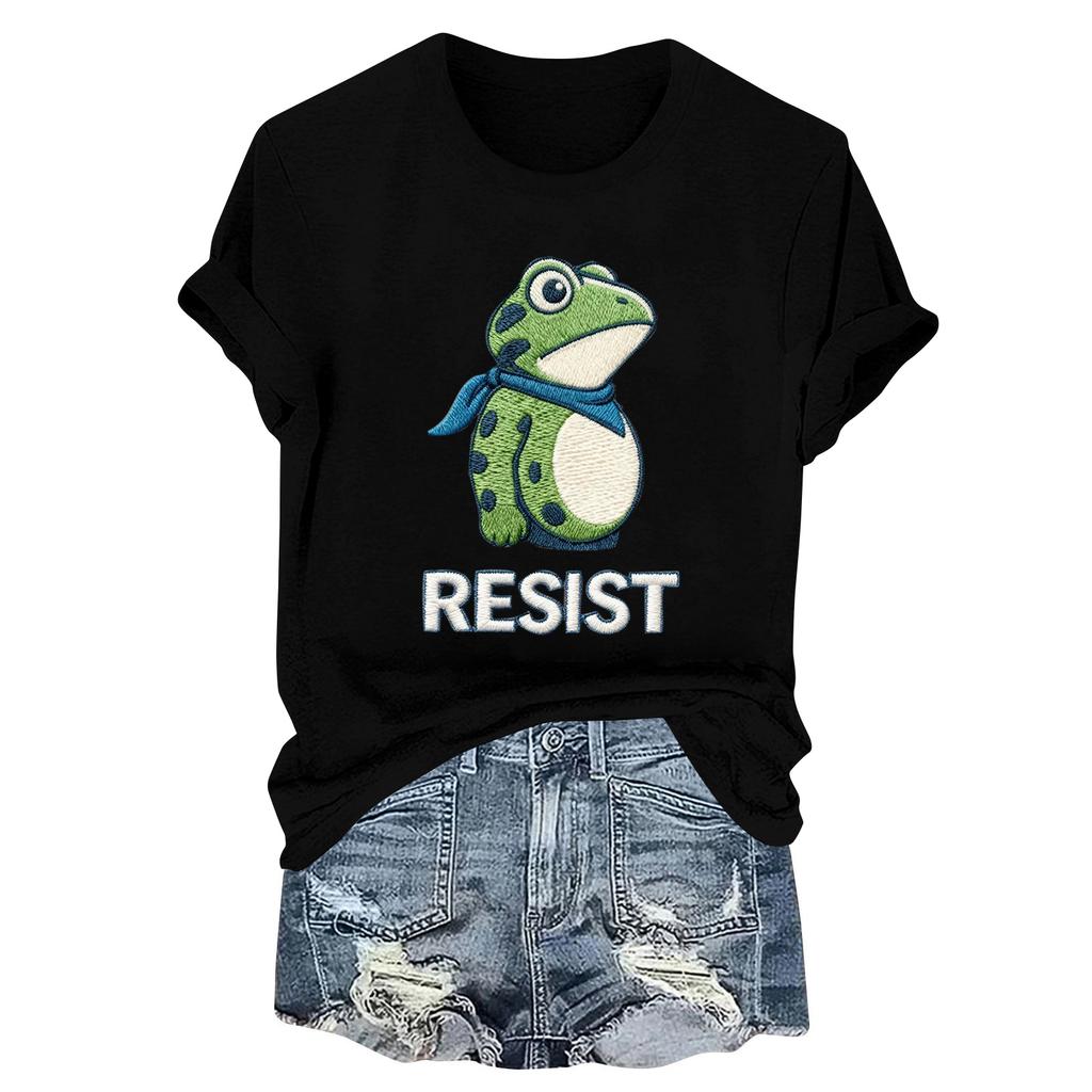 Women's Fashion Casual Printed Round Neck Short Sleeved Pullover T-Shirt Top