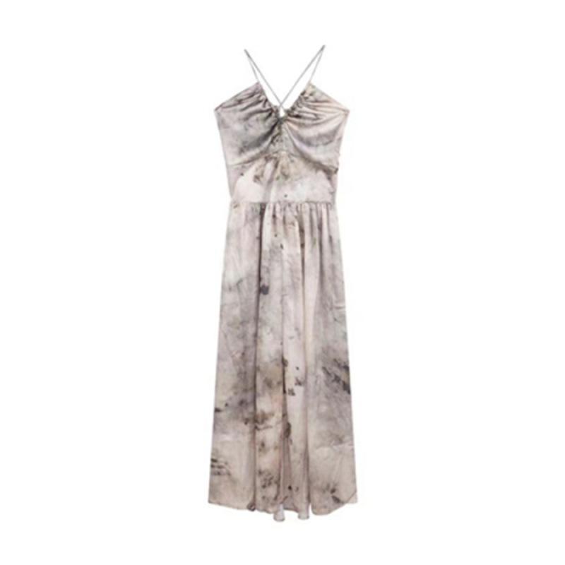 Sweet and spicy backless floral suspender dress fairy summer high-end sexy temperament waist seaside vacation dress