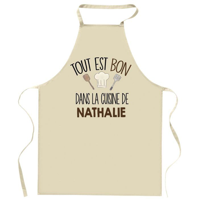 Planetee Tablier Tout est bon dans la cuisine de NATHALIE | Cadeau original Prénom pour Cuisinière | Vêtement Blouse protection