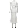 Autumn and Winter Women's Solid Color Slim-fit High-waisted Fashion One-line Collar Long-sleeved Dress