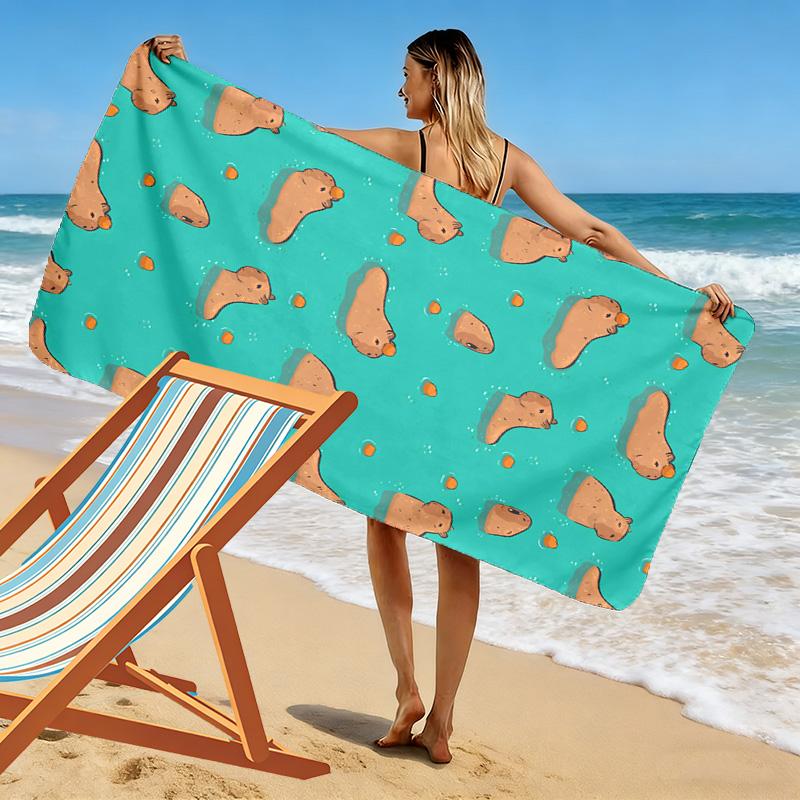 Capybara Print Beach Towel, Large Soft Quick Dry Towel for Beach Camping Swimming