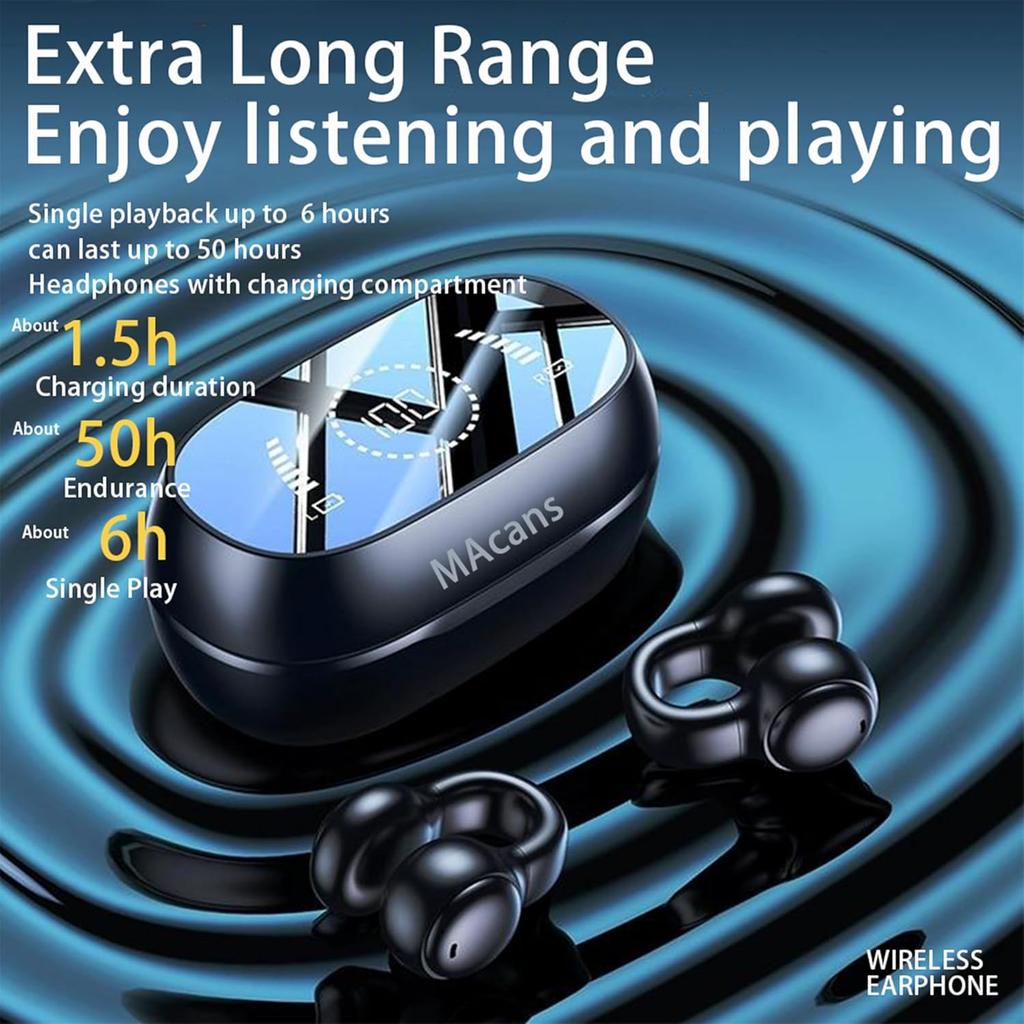 Open Ear Clip Air Conduction Wireless Earbuds Bluetooth 5.3 LED Power Display 50H Play Sports Headphones