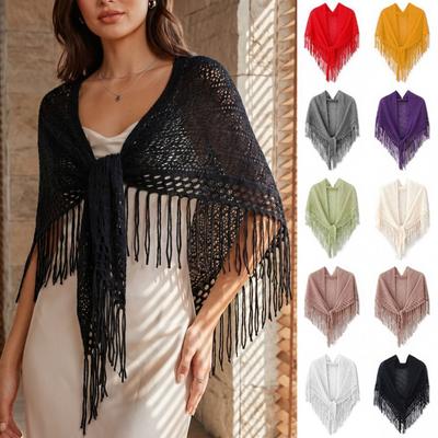 Cape Tassels Shawl Cloak Fart Curtain Elegant Hollow Out Scarves  Summer