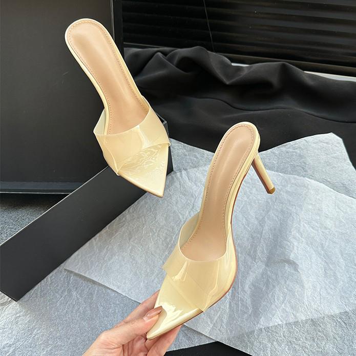 YX Women's 2026 Summer Transparent High Heel Slides - Stiletto Pointed Open Toe with Single Strap