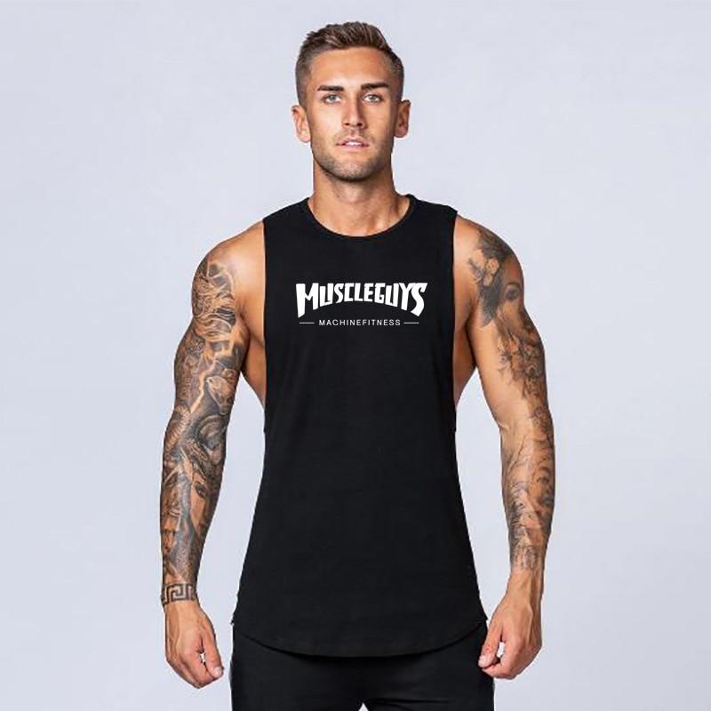 Muscleguys New Sports Tank Top Men's Breathable Cotton Sleeveless Singlet Running Training Loose Elastic Leisure Fitness T-shirt