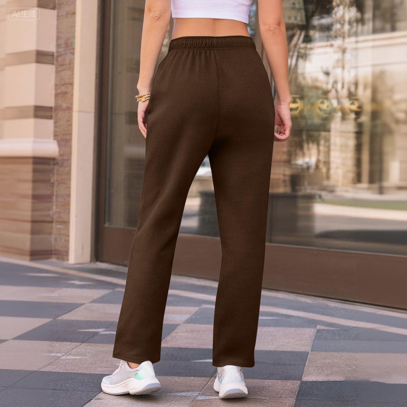 

Женские широкие спортивные штаны с флисовой подкладкой, свободные прямые повседневные брюки, спортивные штаны-джоггеры с карманами M кофейный