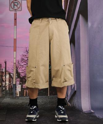MIDSUN Frayed Blunt Bermuda Pants-Beige