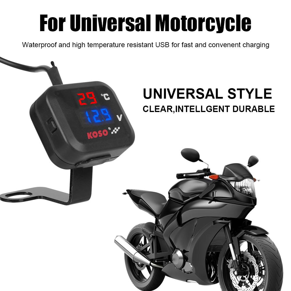 24V 12V Motorcycle Thermometer Voltage Meter Instrument Cluster Temperature Tester Gauge USB Chargers 3.0 Motorbike Accessories