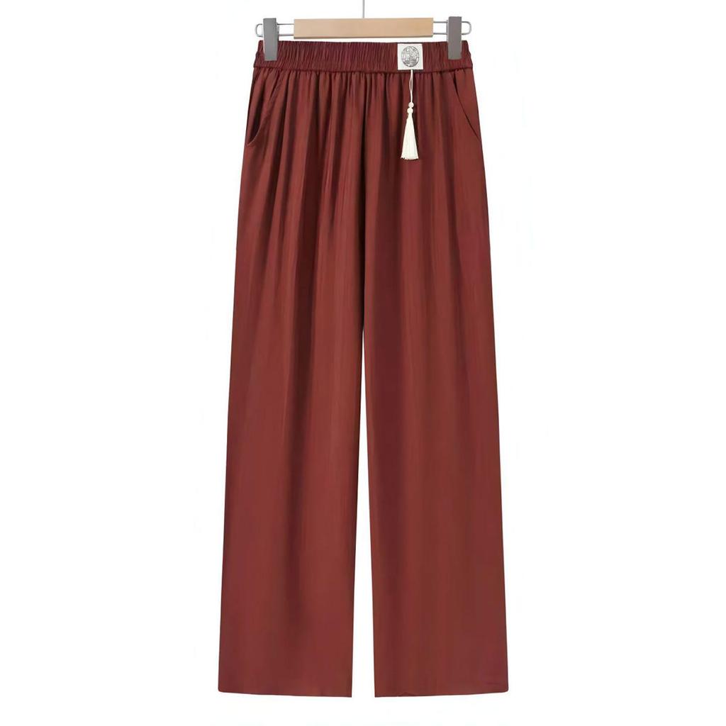 Mid-Rise Elastic Waist Straight-Leg Casual Pants for Mature Women