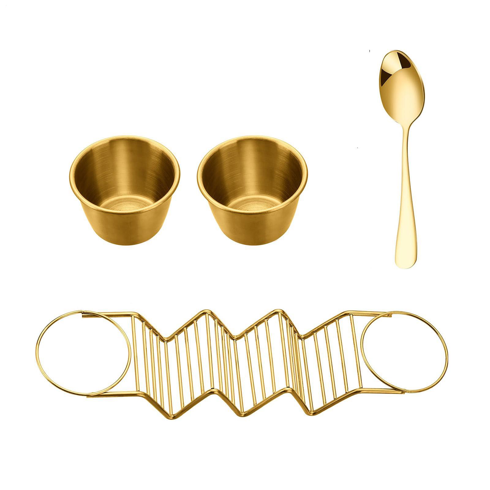 

Taco Holder Stand with Dual Cup Holders 2 Sauce Dishes and 1 Dessert Spoon Metal Wire Frame for Serving Tacos and Condiments One Size