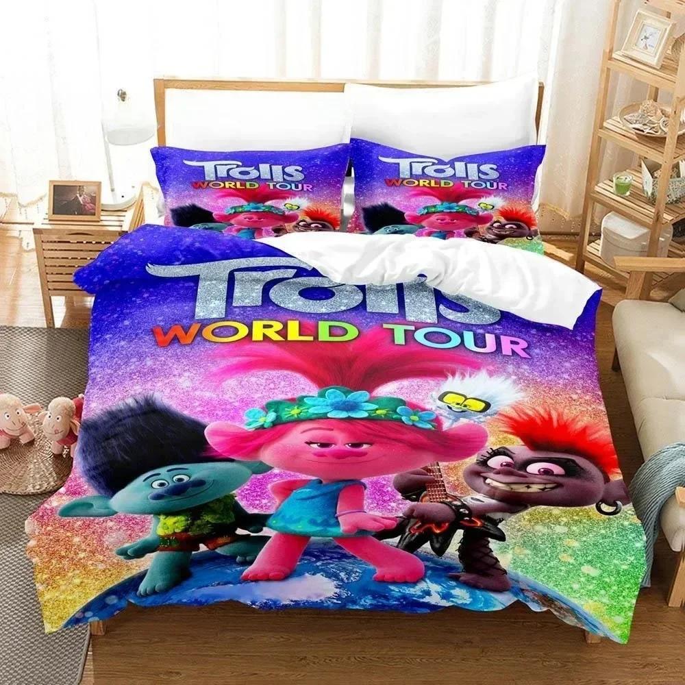 3D Print Cartoons Bed Sheet Set Trolls Bedding Set Printed With Pillowcase Bed Duvet Cover Soft Queen King Size Bedclothes Home