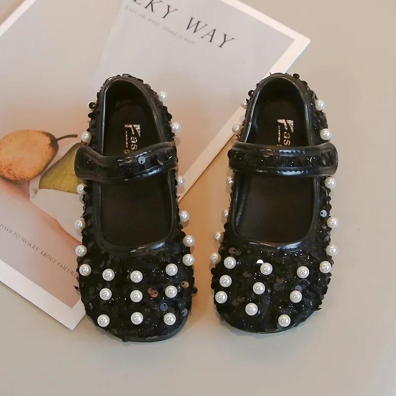 

Детская обувь на плоской подошве, мягкая подошва, нескользящая, обувь для танцев для девочек, милая, 2025, новая мода, детская обувь принцессы, круглый носок, застежка-липучка 22 чёрный