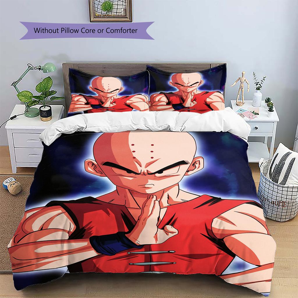 Dragon Ball Krillin Muster Bettwäsche Heimdekoration Geburtstagsgeschenk (1 Bettbezug + 2 Kissenbezüge, ohne Füllung)