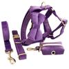 Purple Velvet Dog Harness Set with Detachable Bowtie and Poop Bag Holder