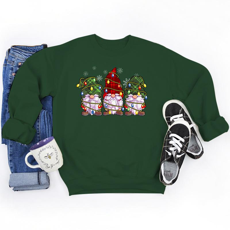 Christmas Lights Gnomes Print Sweatshirts For Women Winter