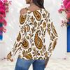 Women Plus Size Asymmetric Cutout Neck Cold Shoulder Long Sleeve Paisley Printed Blouse