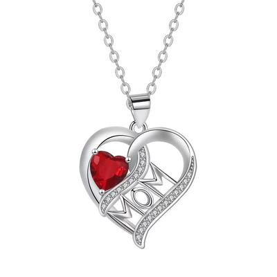 Herzförmige MOM-Halskette mit Diamantanhänger Muttertagsgeschenk