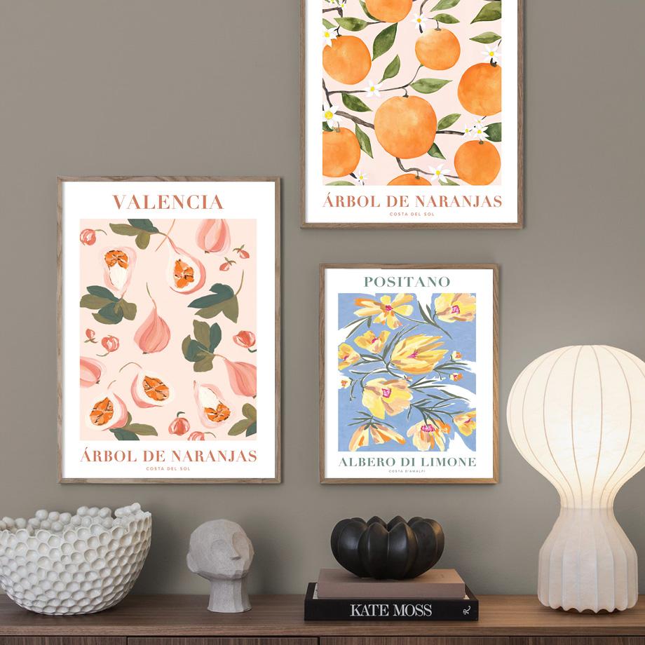 Valencia Orange Positano Lemon Flowers Leaves Wall Art Print CanvasNordic Poster Painting  Wall Pictures For Living Room Decor