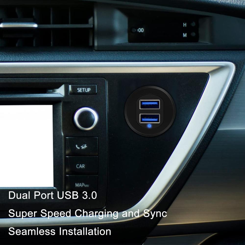 Double Port Extension Cable LED Indicator Panel Dashboard USB 3.0 Car Flush Mount Cable