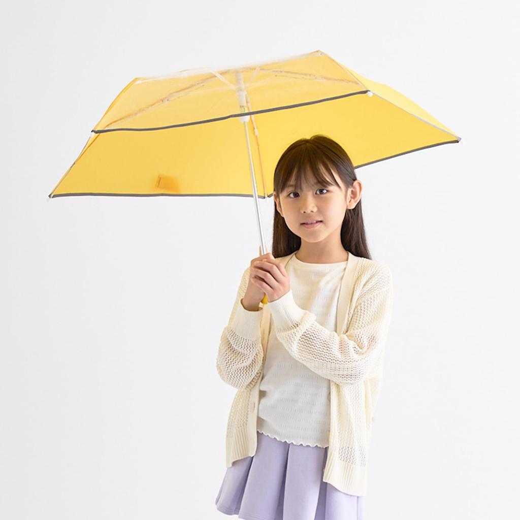 Estaa Kids Folding Umbrella with Transparent Window Umbrella Windproof for Children Boys Girls Plain Reflective Tape Reflective Finger Resistant Rib