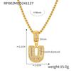 Minimalist Letter Inlaid Diamond Copper Pendant Necklace with Long Box Chain in Gold-Plated Titanium Steel