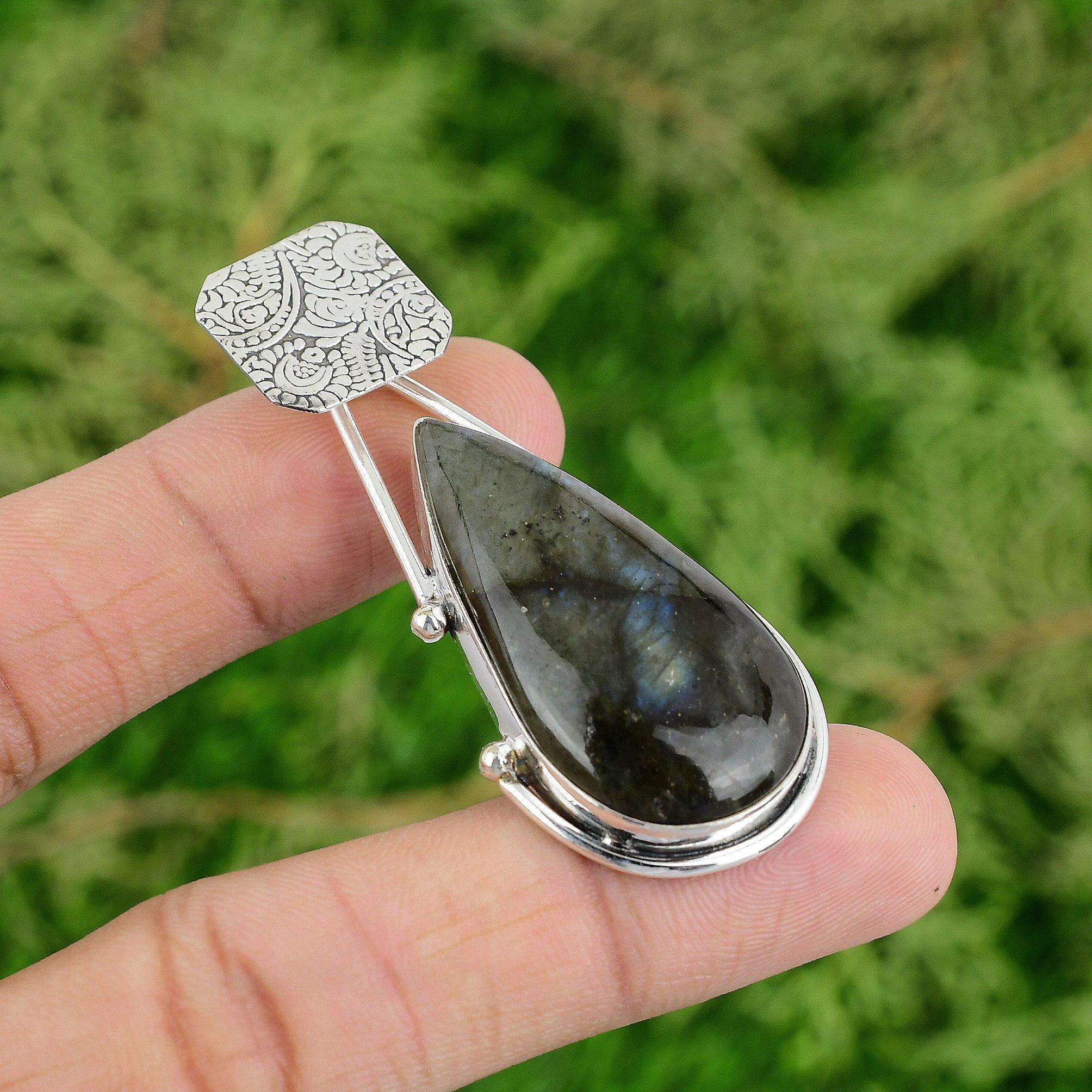 

Sisters Day Deal Pear Labradorite Gemstone 925 Silver Engagement Artisan Pendant