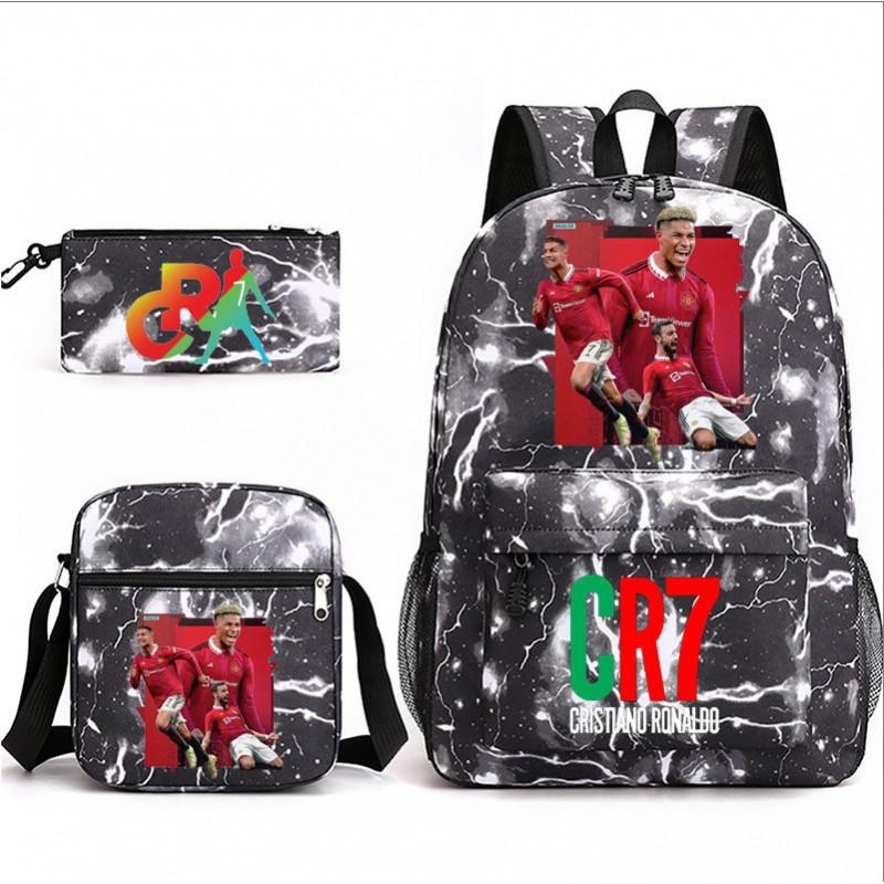 Set Zaino Scolastico Cristiano Ronaldo per Bambini Ragazzi Ragazze 15L Tessuto Oxford Borsa a Doppia Tracolla con Spallacci Imbottiti Traspiranti