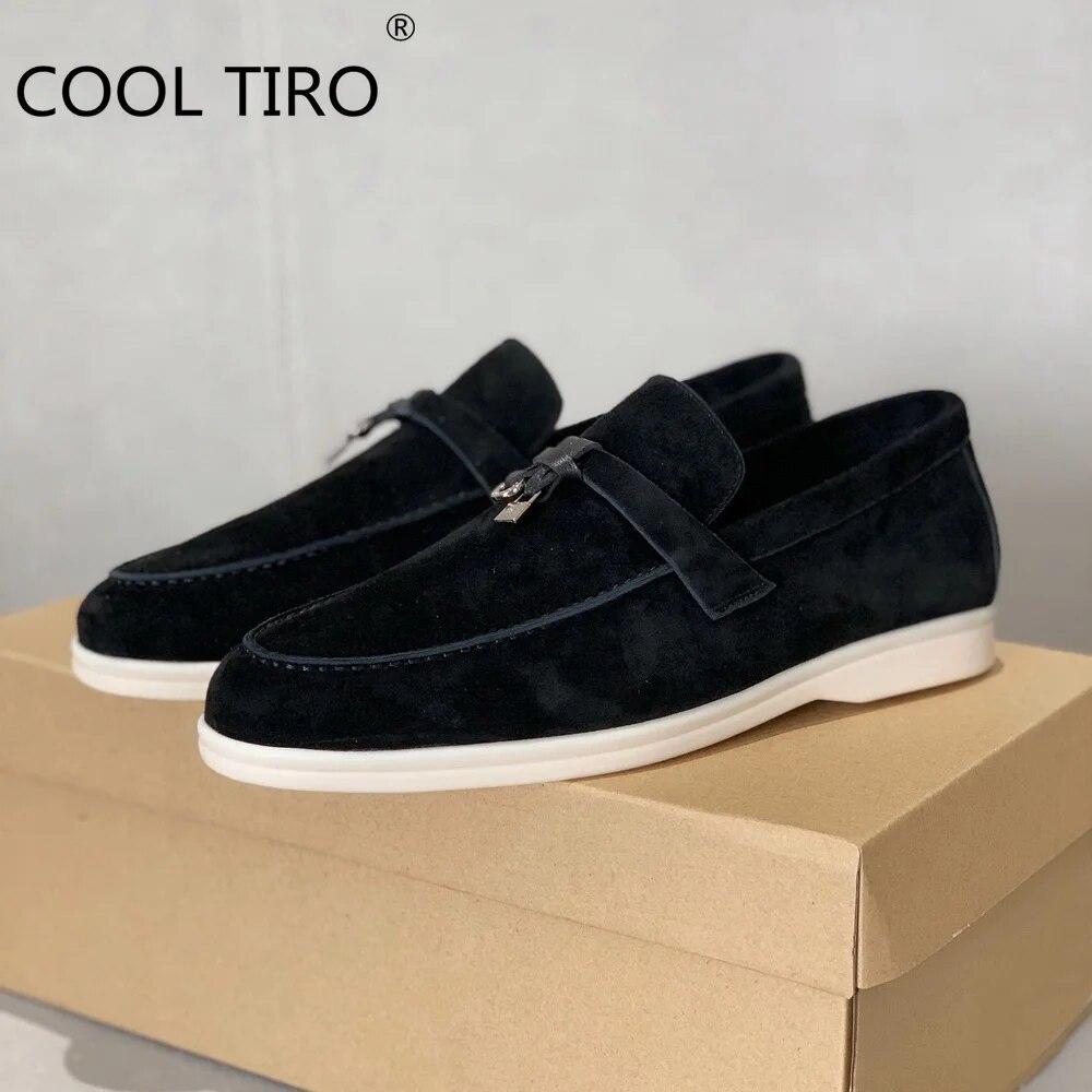 Woman Flat Shoes Slip On Women Loafers Leather Metal Lock Blue Suede Moccasins Mules Casual Driving Shoe Summer Walk Shoes Femme