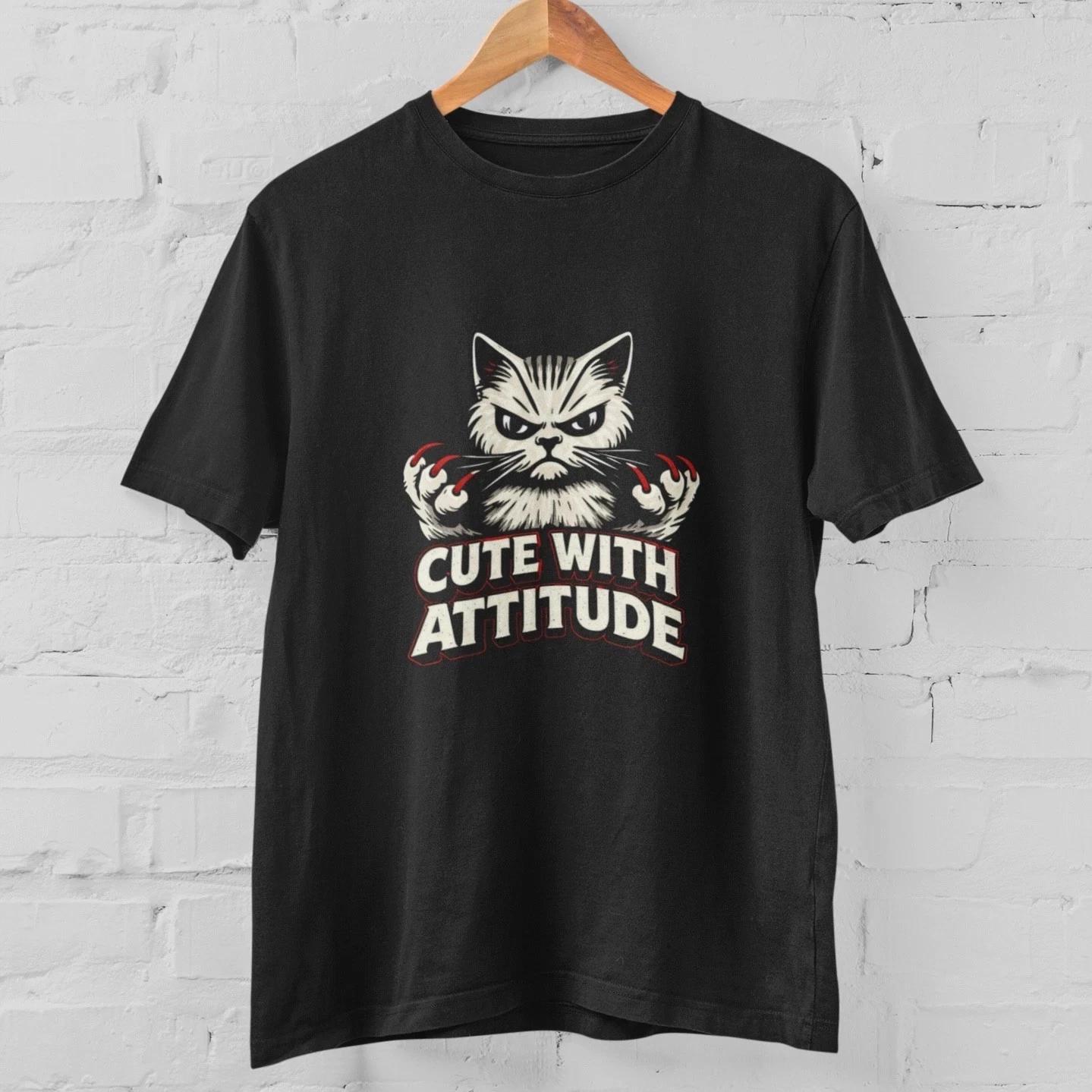 Cute With Attitude Cat T shirt Funny Cat Lover Graphic Tee Gift Unisex 2XL